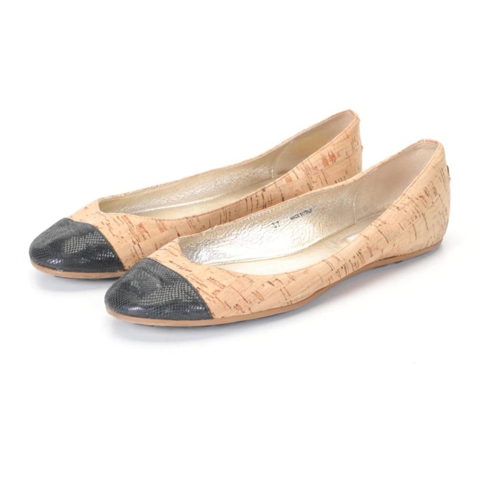 Jimmy Choo Whirl Cork Ballet Flats With Snake Embossed Toe size 37